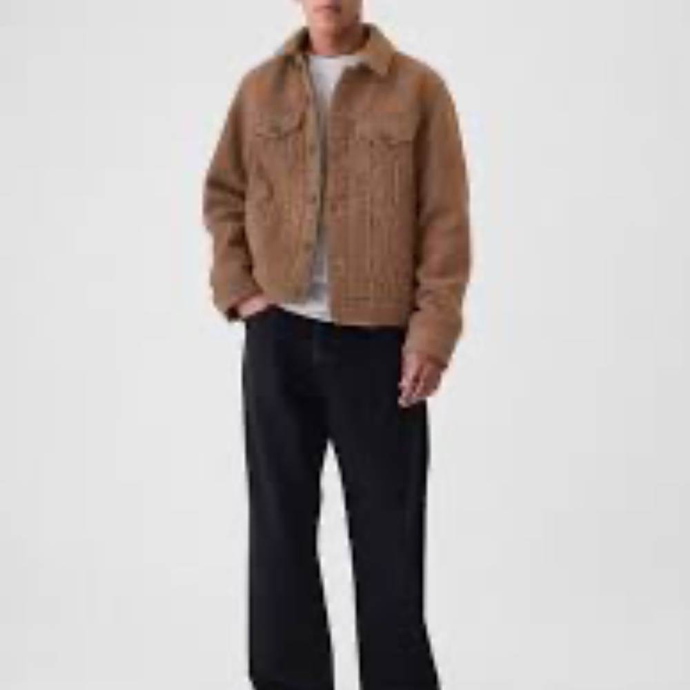 NEW Gap wool houndstooth trucker jacket Medium - Picture 3 of 16